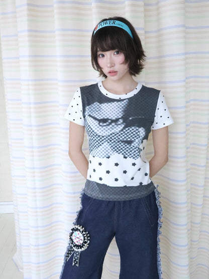 Antique Polka Dot Cat Print Top【s0000018678】