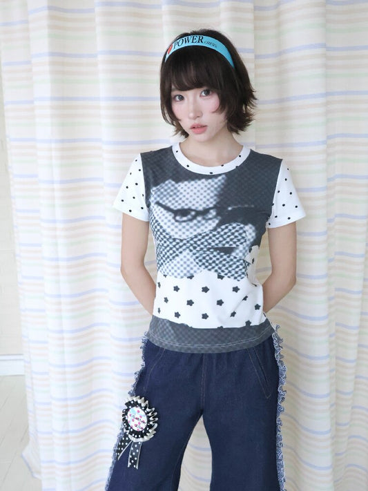 Antique Polka Dot Cat Print Top【s0000018678】