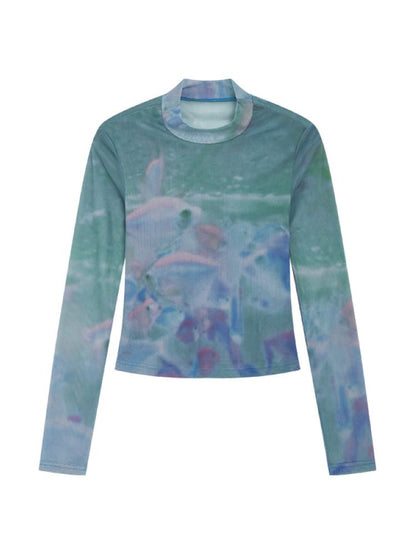 Small fish printing long-sleeved skin jacket【s0000012296】