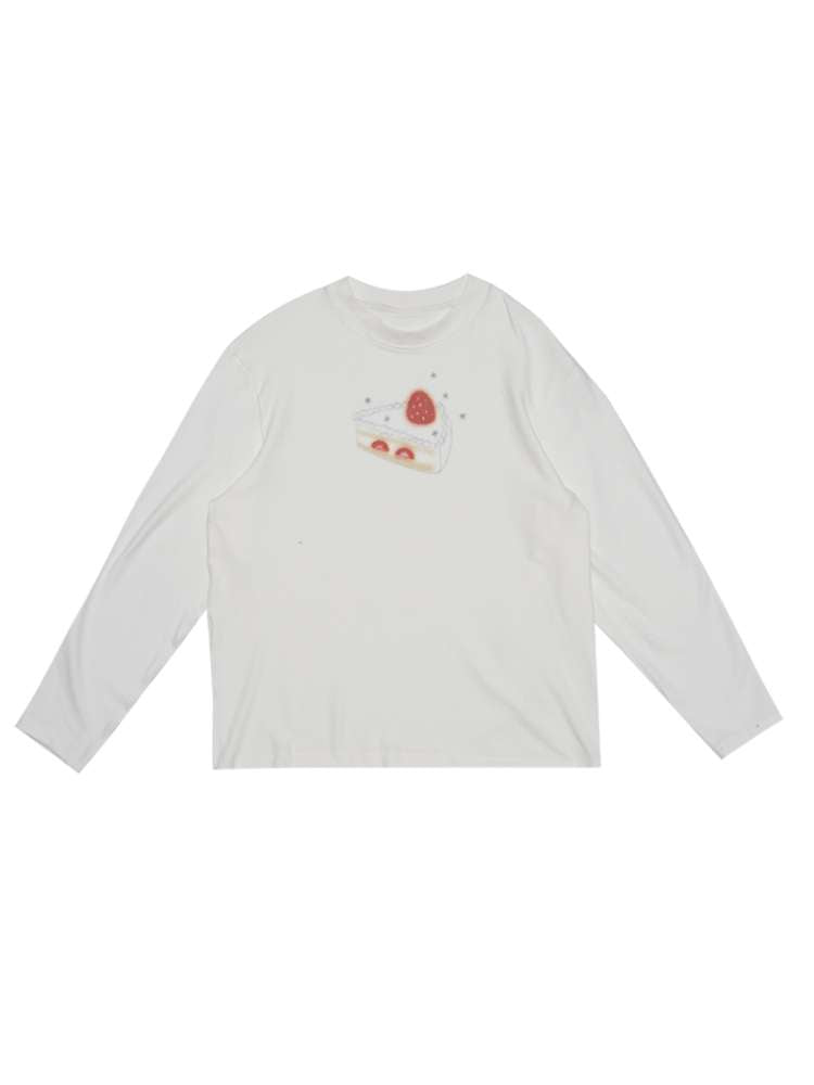 Strawberry Cake Print Long-Sleeve T-Shirt【s0000014529】
