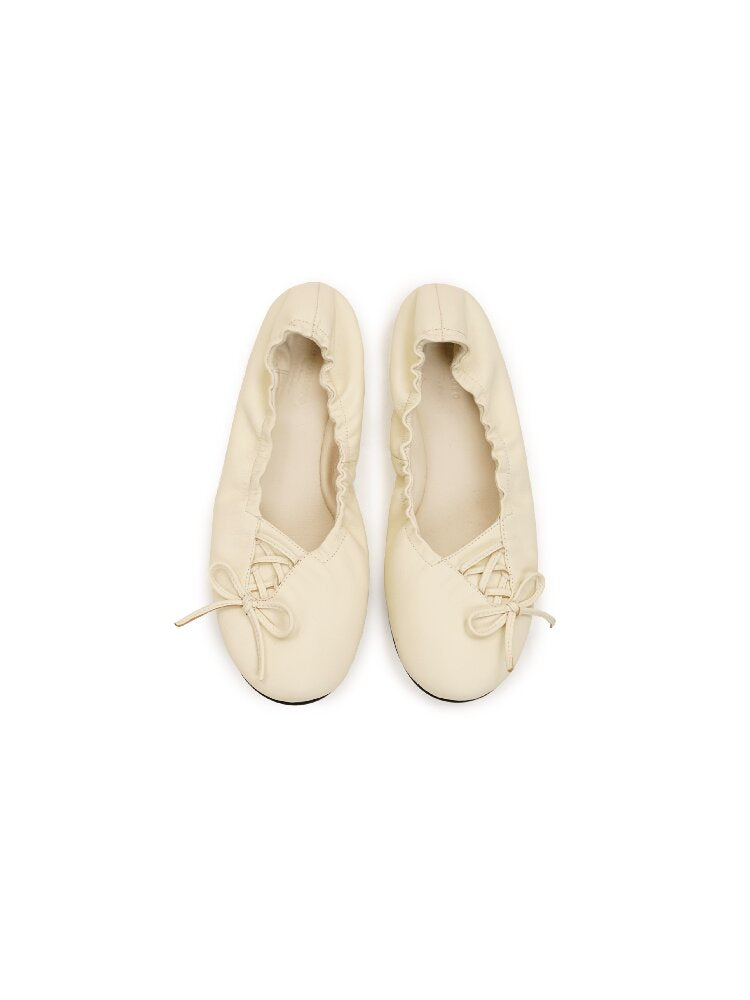 Leather Diagonal Bow Ballet Flats【s0000017935】