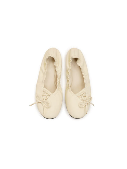 Leather Diagonal Bow Ballet Flats【s0000017935】