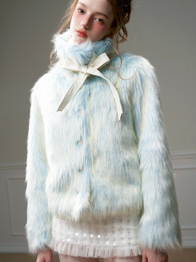 Blue Sweet Warm Fur Long Hair Outer【s0000005320】
