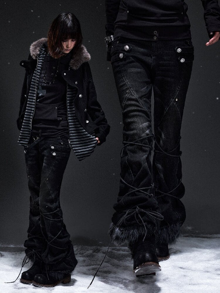 Punk Washed Distressed Flared Jeans【s0000019298】