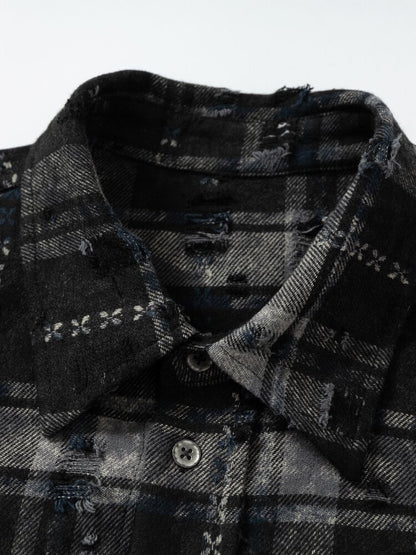 Plaid Strap Torn Long-Sleeved Shirt【s0000016258】