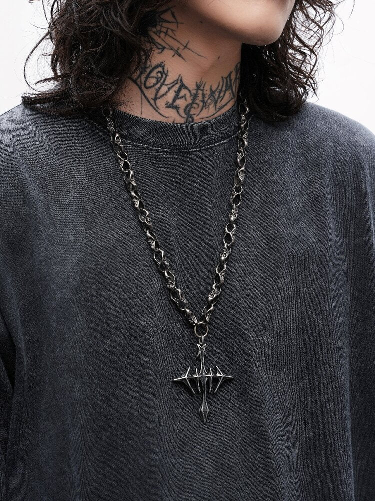 Castle Skull Heavy Retro Cross Necklace【s0000018994】