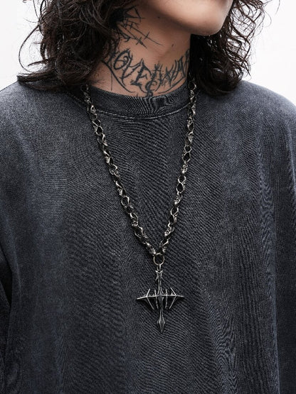 Castle Skull Heavy Retro Cross Necklace【s0000018994】