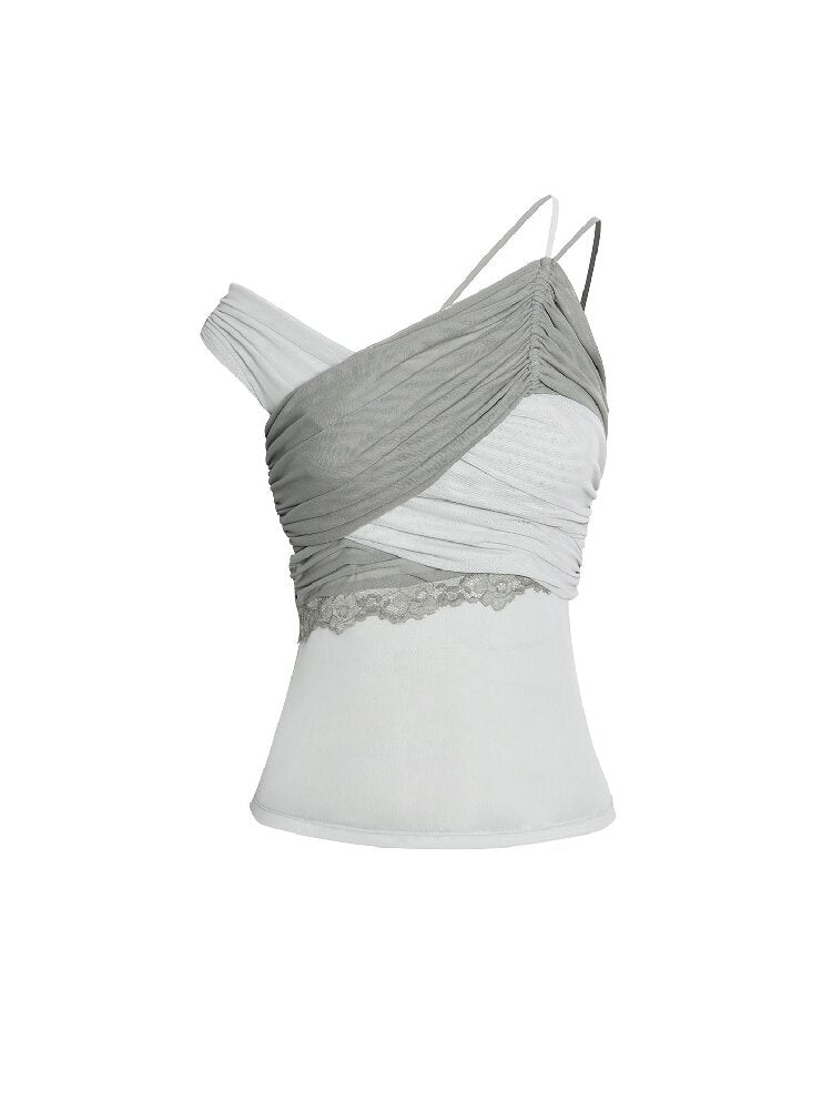 Contrast Lace Mesh Pleated Vest【s0000017020】