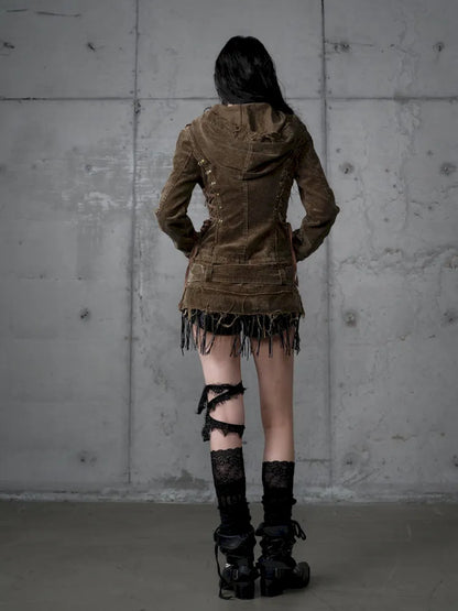 Corduroy Detachable Slim-Fit Hooded Jacket【s0000013952】