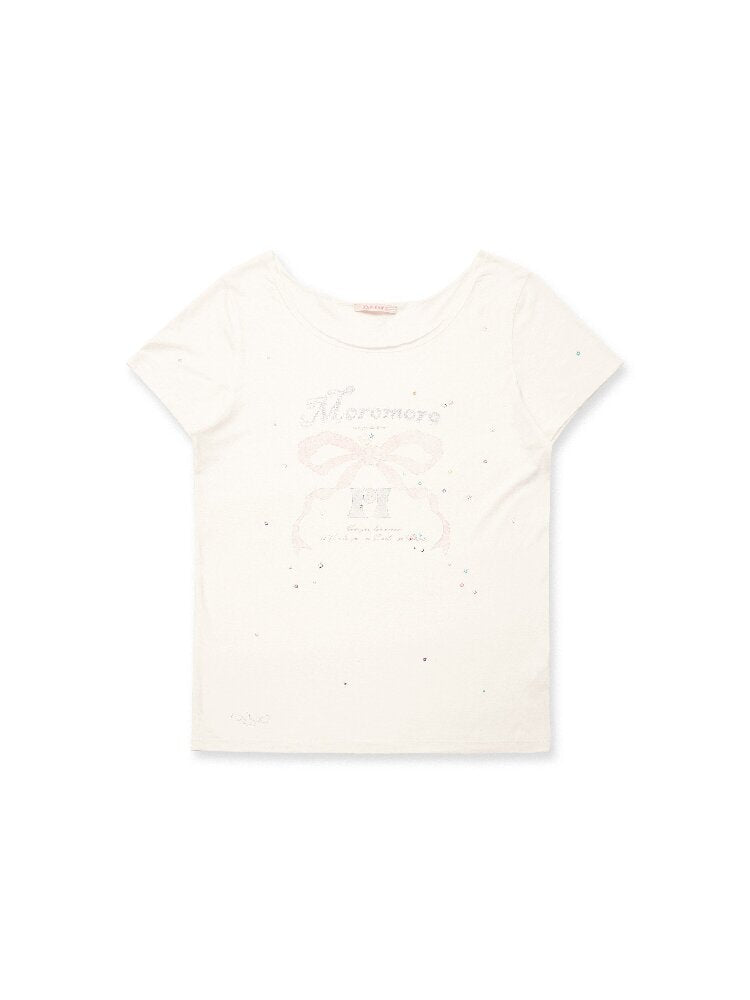 Bow Print Diamond Distressed Tee【s0000016425】