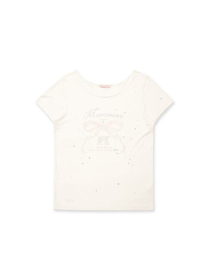 Bow Print Diamond Distressed Tee【s0000016425】