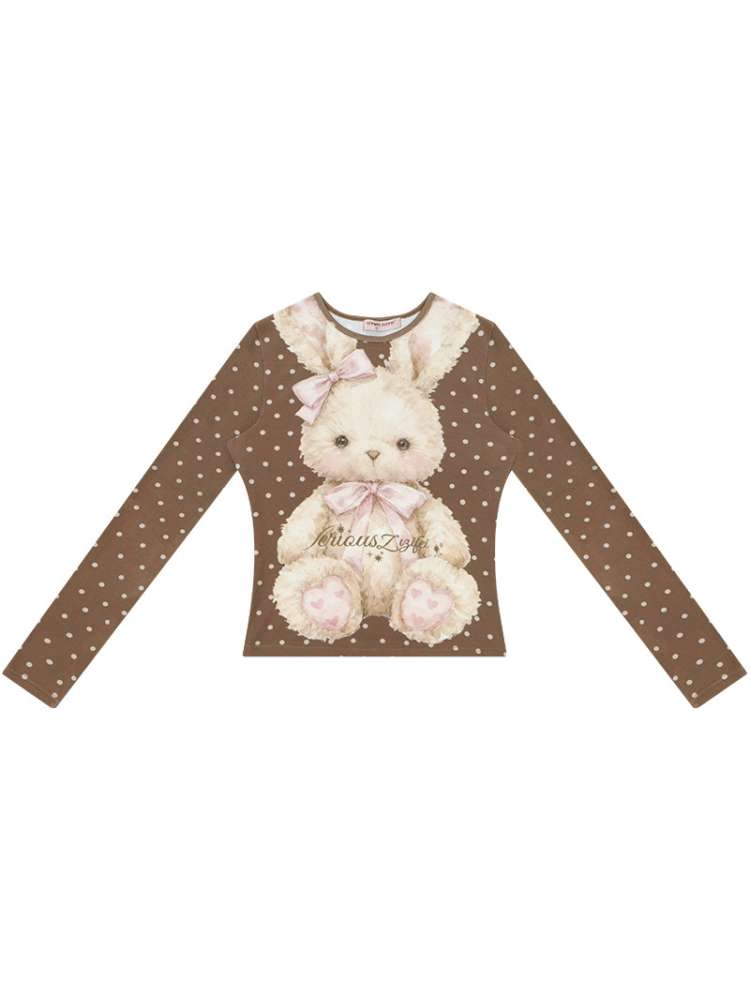 Honey Rabbit Polka Dot Print Top【s0000015434】