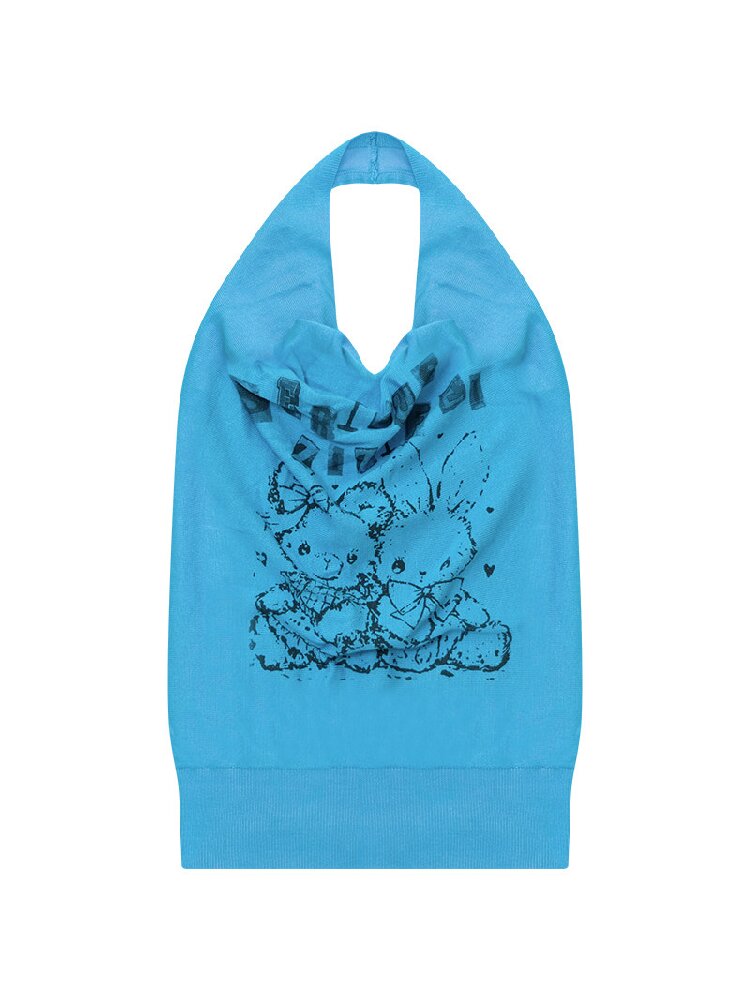 Swing Collar Rabbit Print Halterneck Vest【s0000016847】