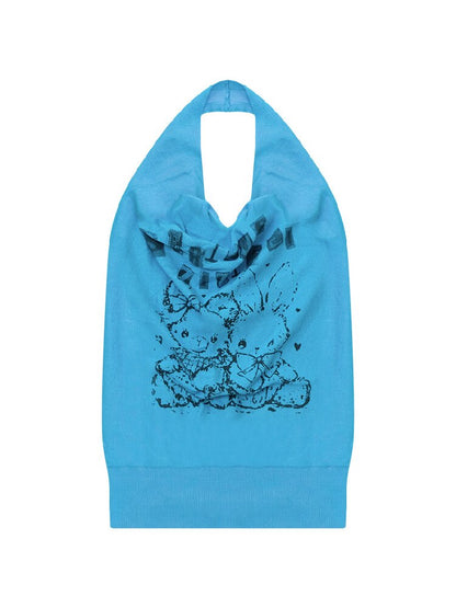 Swing Collar Rabbit Print Halterneck Vest【s0000016847】