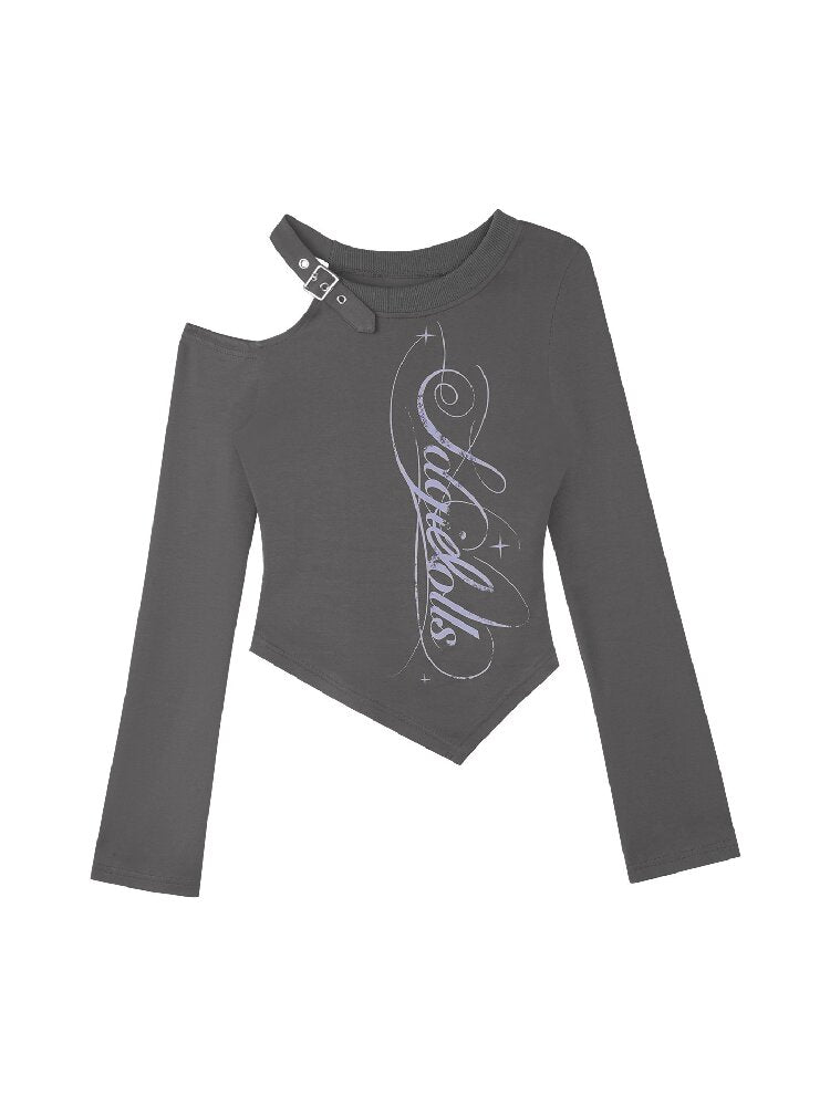 Gray Printed Long Sleeve T-shirt【s0000015758】