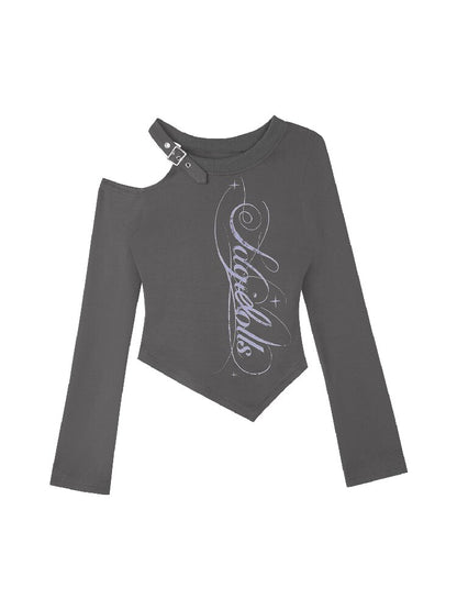 Gray Printed Long Sleeve T-shirt【s0000015758】