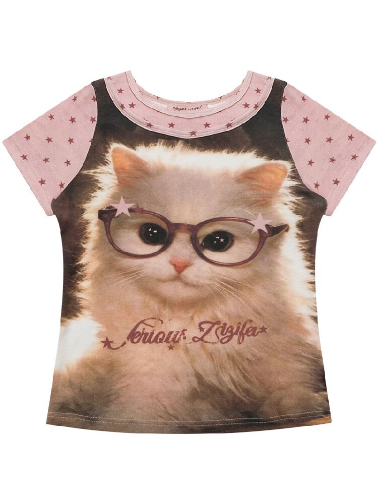 Retro Vintage Cat Print T-Shirt【s0000016855】