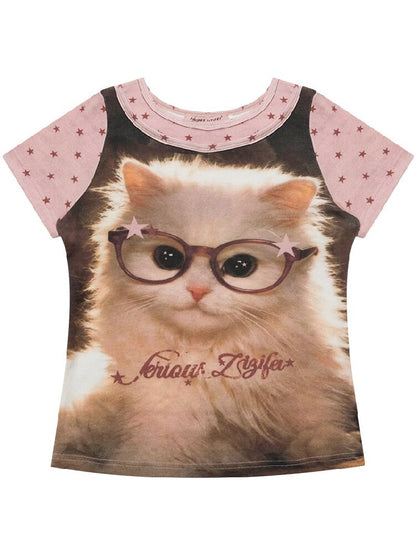 Retro Vintage Cat Print T-Shirt【s0000016855】