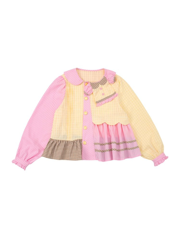 Dress Collar Design Pink Yellow Shirt【s0000013699】