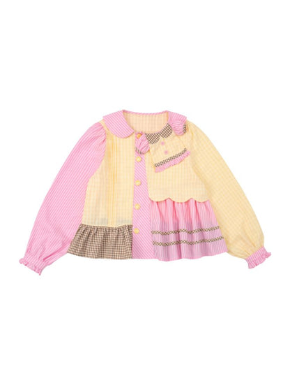 Dress Collar Design Pink Yellow Shirt【s0000013699】