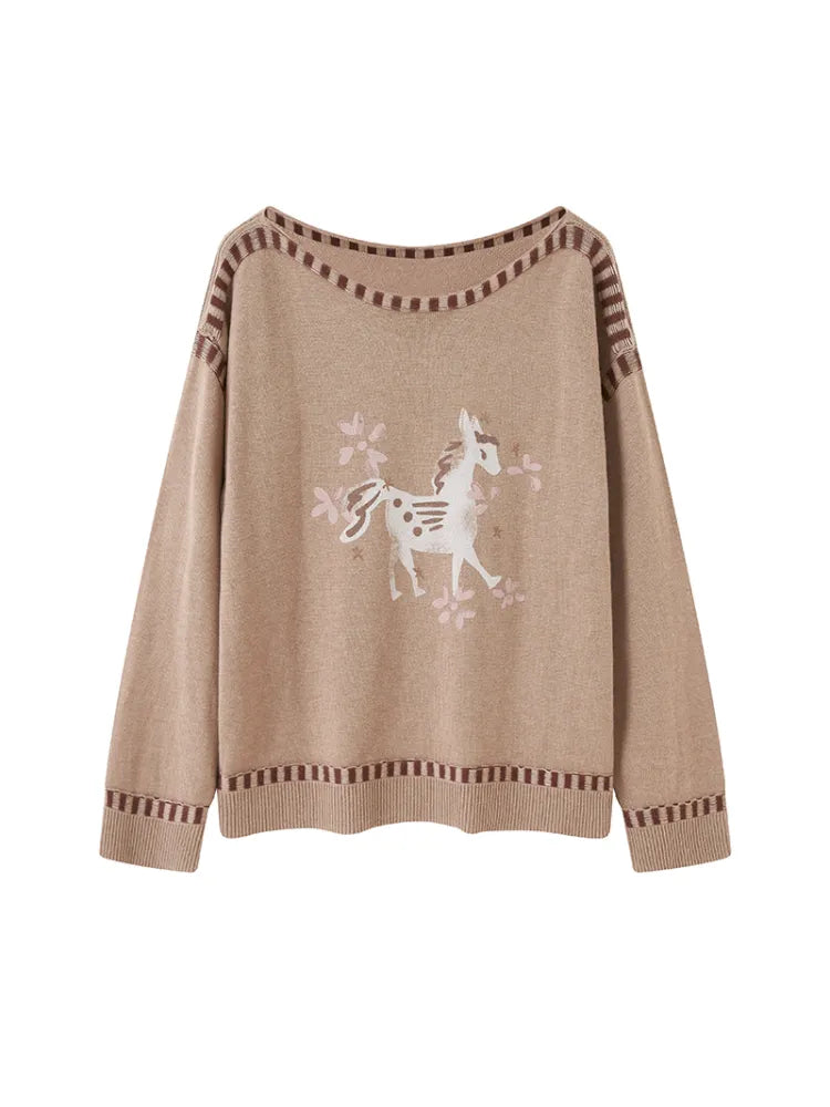 Off-the-shoulder poncho print knit sweater【s0000014063】