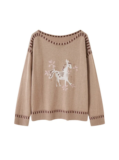 Off-the-shoulder poncho print knit sweater【s0000014063】
