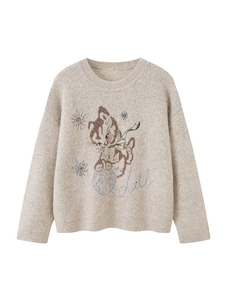 Playful Kitten Round Neck Long Sleeve Sweater【s0000014402】