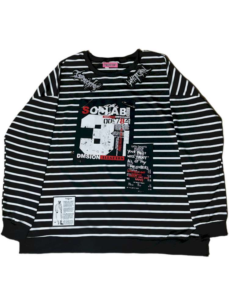 Punk Striped Fleece Sweatshirt【s0000014626】