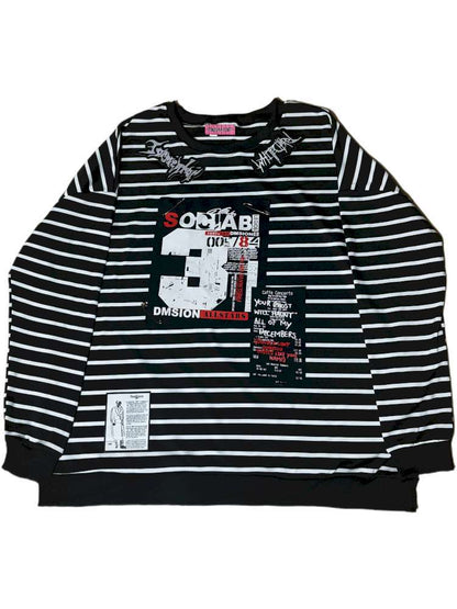 Punk Striped Fleece Sweatshirt【s0000014626】