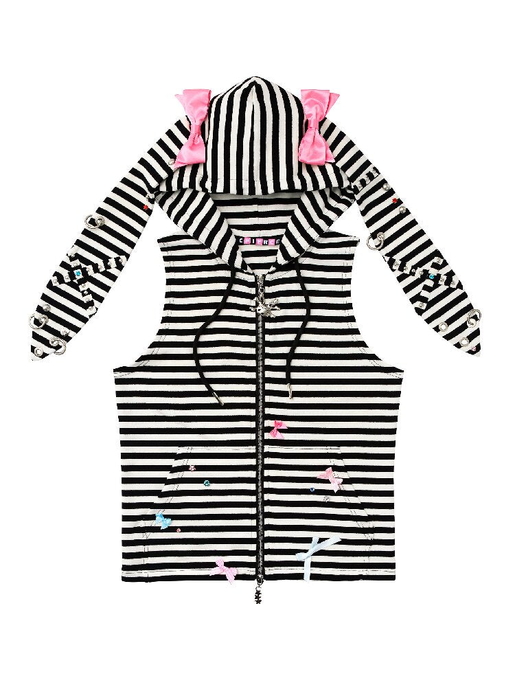Hardware Decoration Bow Striped Vest【s0000017026】