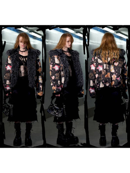 Cat Print Reversible Fleece Jacket【s0000014414】