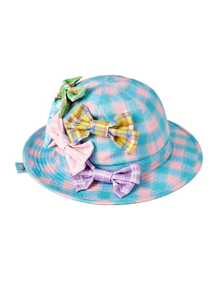 Plaid Print Bow Bucket Hat Casual【s0000017125】