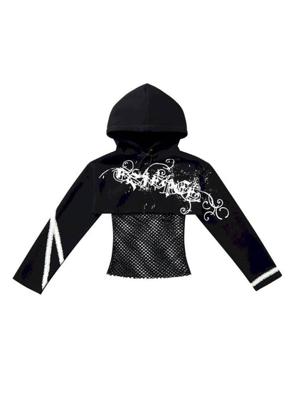 Splatter-Printed Lace-Trimmed Faux Two-Piece Hoodie【s0000014418】