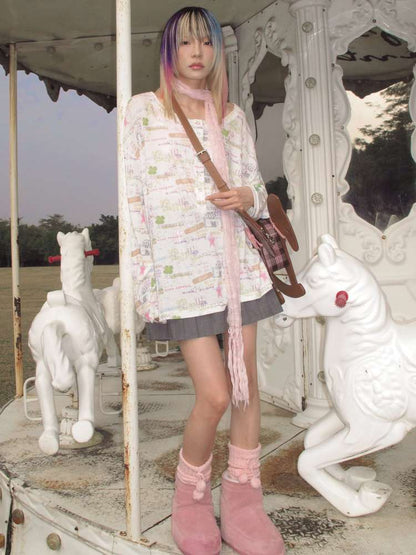 Horse Chinese Blessing Print Top【s0000015379】