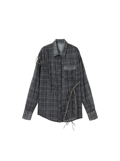 Polka dot plaid sun loose shirt【s0000012622】