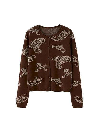 Jacquard Lightweight Long-Sleeve Soft-Fit Knit Cardigan【s0000014064】