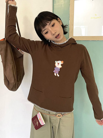 Printed Hood Girl Long Sleeve T【s0000015848】