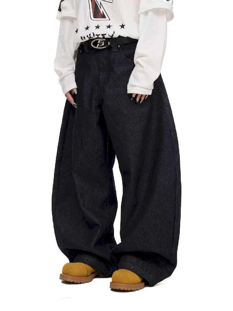 Raw Cow Denim Dark Blue Wide Leg Jeans【s0000011698】