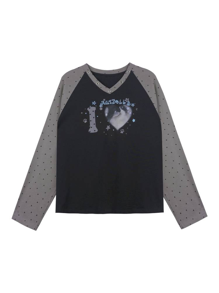 Polka Dot Raglan Long Sleeve T-Shirt【s0000014372】