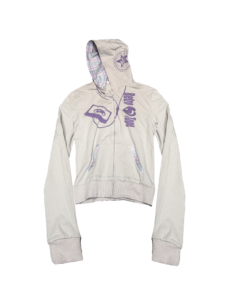Plaid Patchwork Headphone Print Hoodie【s0000019111】