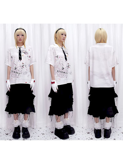 Tattered Black Denim Skirt【s0000013884】