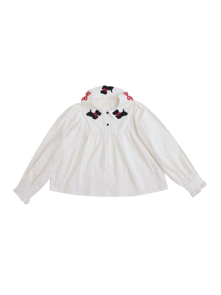 Puppy Bow Embroidery Lace Shirt【s0000015099】