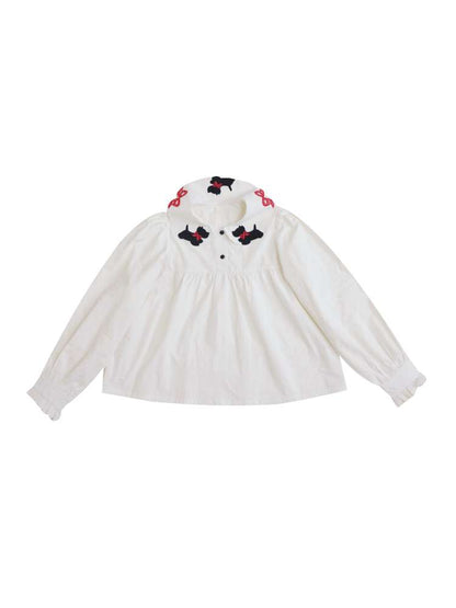 Puppy Bow Embroidery Lace Shirt【s0000015099】