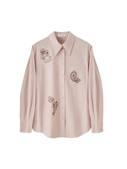 Cashew Flower Embroidered Long-Sleeve Shirt Blouse【s0000014058】