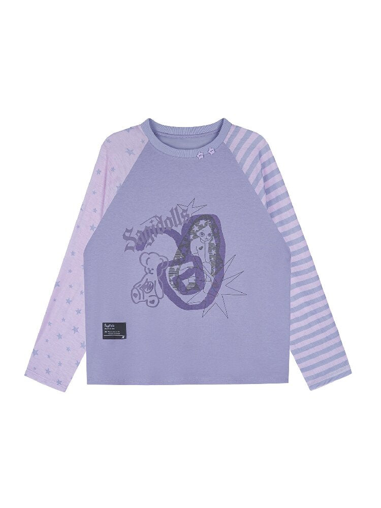 Doodle Print Raglan Sleeve T-Shirt【s0000017867】
