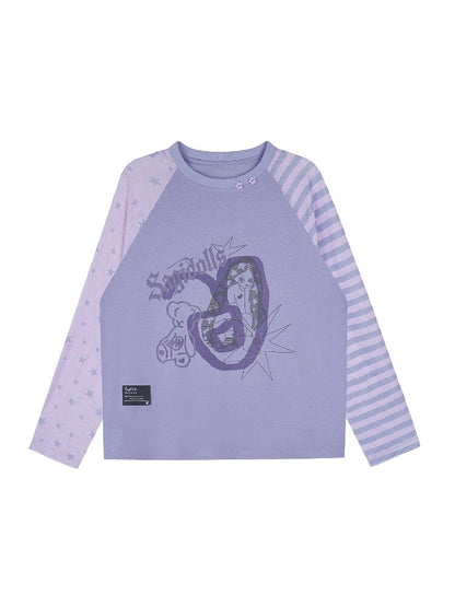 Doodle Print Raglan Sleeve T-Shirt【s0000017867】