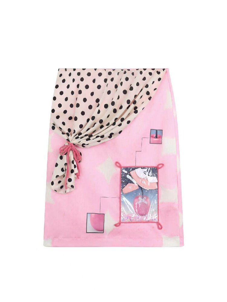 Illustration Print Pink Skirt【s0000015853】
