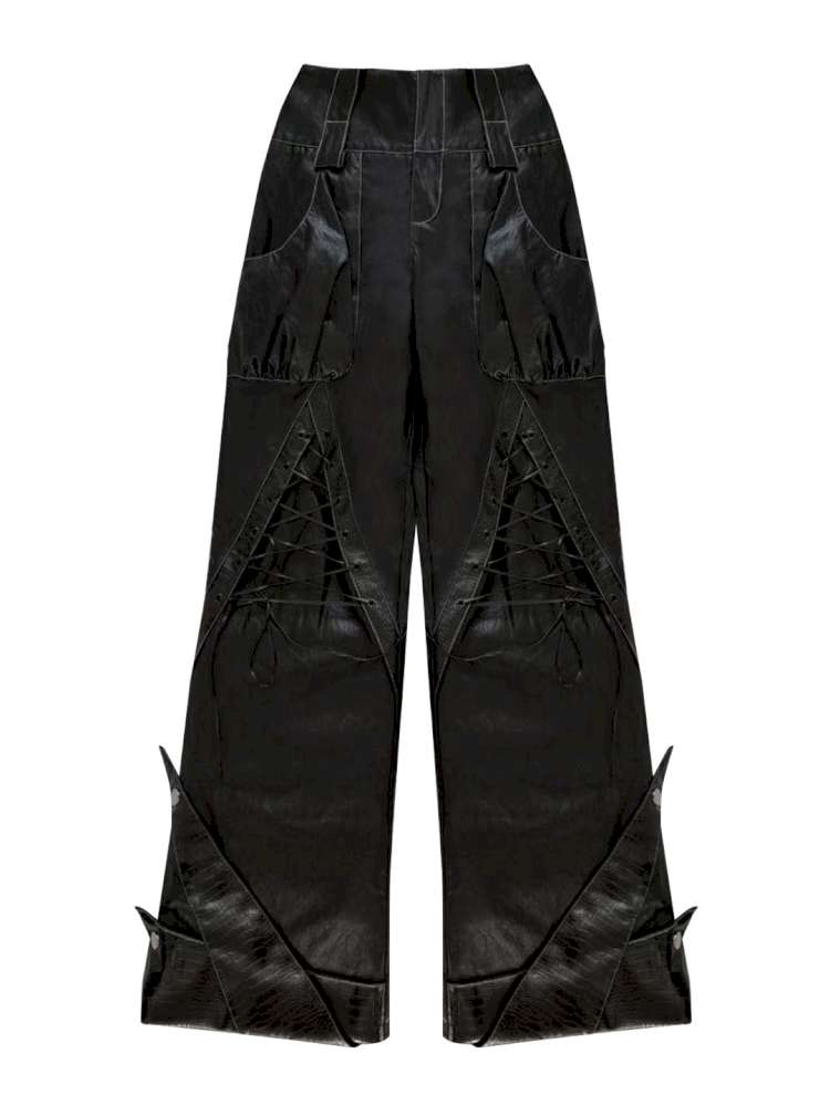 Strap Double Waist Leather Pants【s0000014834】