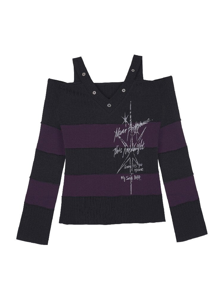 Stripe Contrast Knit V-Neck Top【s0000015759】