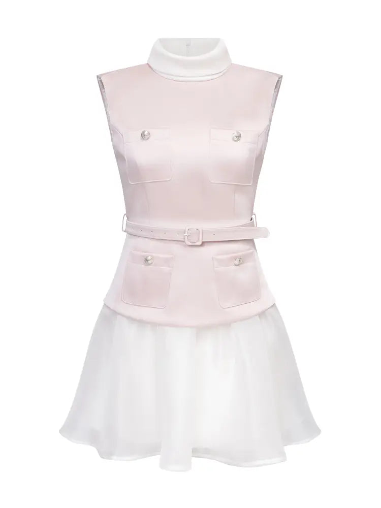 High-Neck Faux Two-Piece Dress【s0000014335】